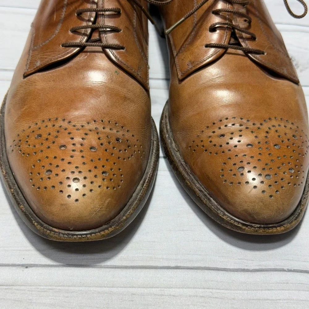 Salvatore Ferragamo Studio Derby Shoes Men 13 B Tan Leather Brogue Italy